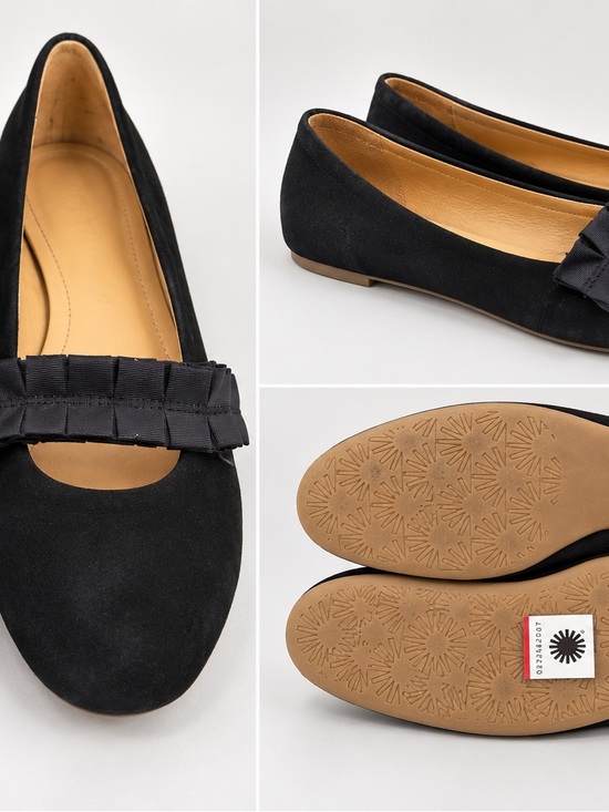 UGG Shoes - UGG Black Suede Ribbon Bow Flats - Women